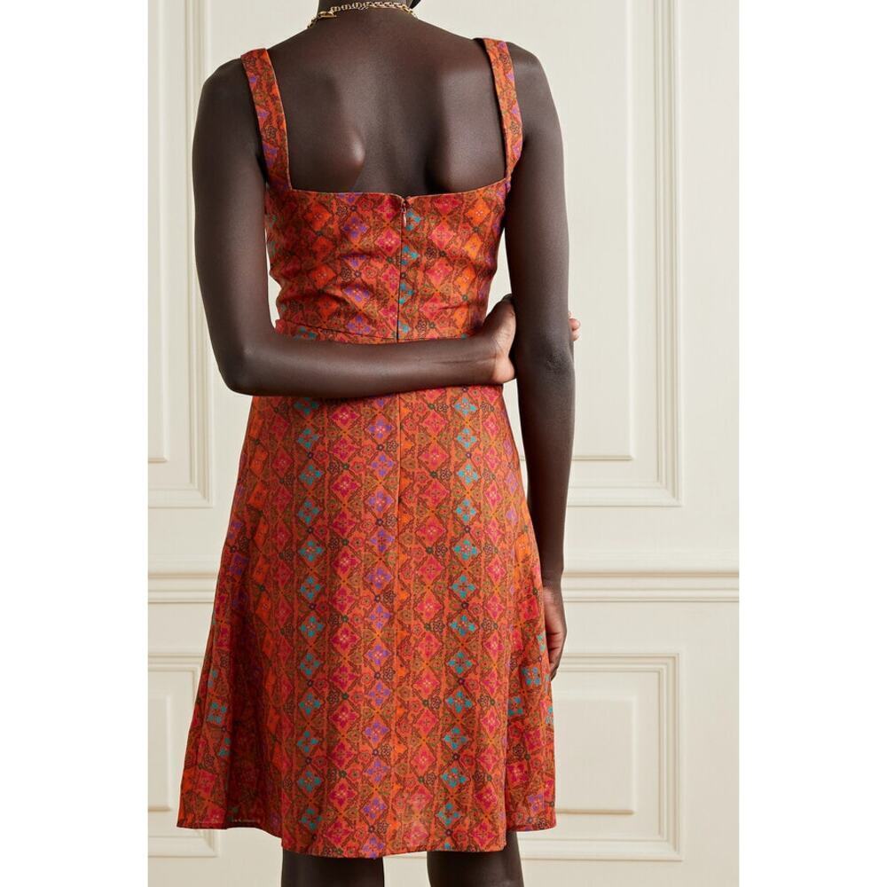 Saloni Rachel Printed Linen Mini Dress Red Size 2 - Picture 2 of 8